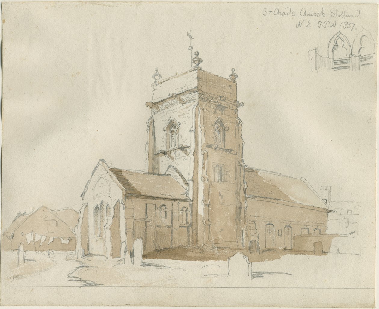 Stafford - Aziz Çad Kilisesi: kalem ve yıkama çizimi by Thomas Peploe Wood