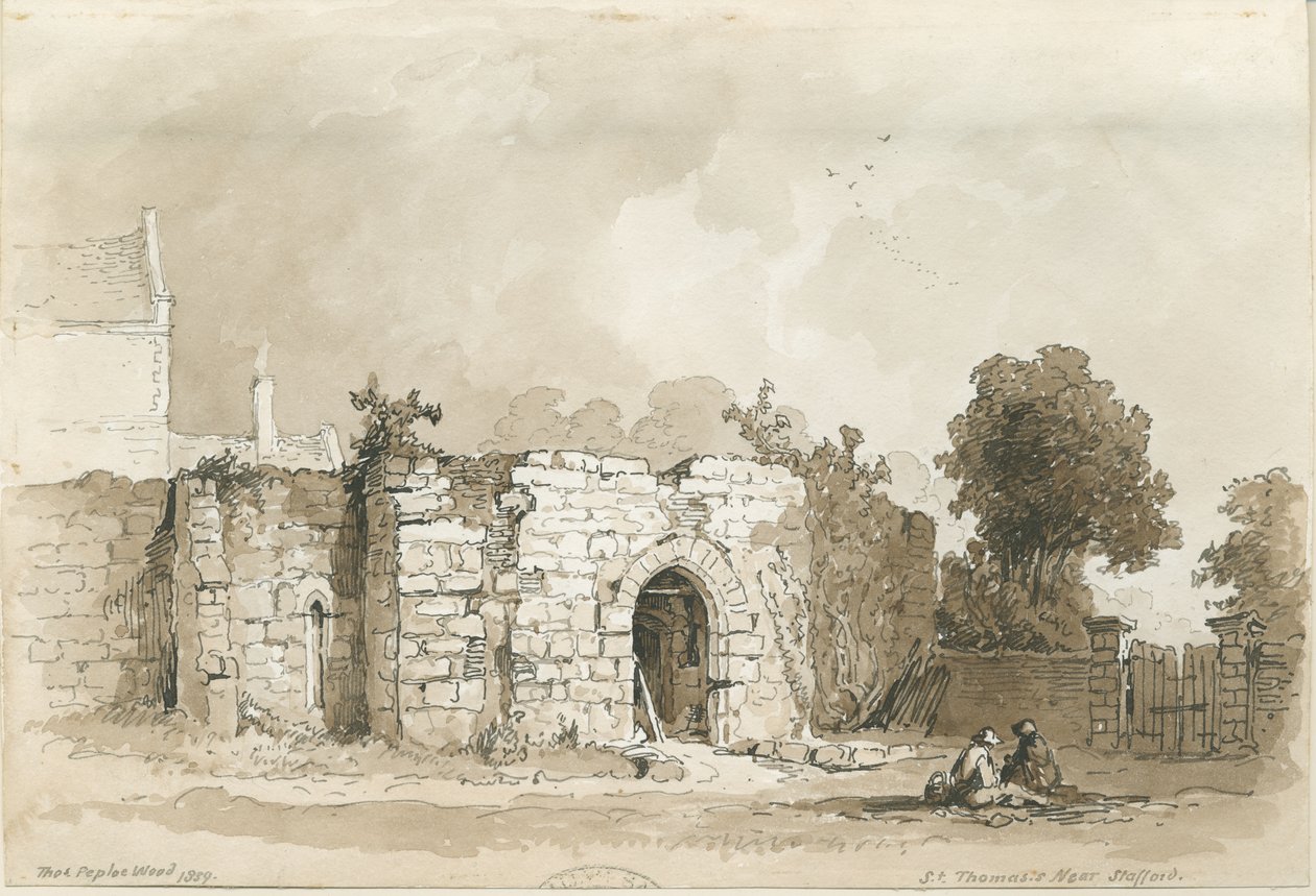 Stafford - St. Thomas" [Priory]: kalem ve sepya çizimi, 1839 by Thomas Peploe Wood