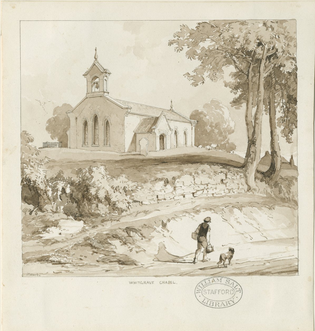 Stafford - Whitgreave Şapeli: sepya çizimi, nd [c 1838] (çizim) by Thomas Peploe Wood