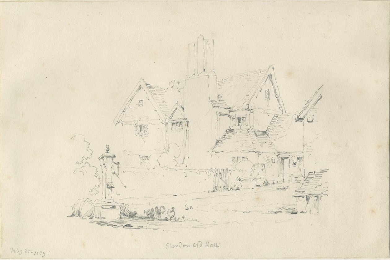 Standon Hall: karakalem, 25 Şubat 1839 by Thomas Peploe Wood