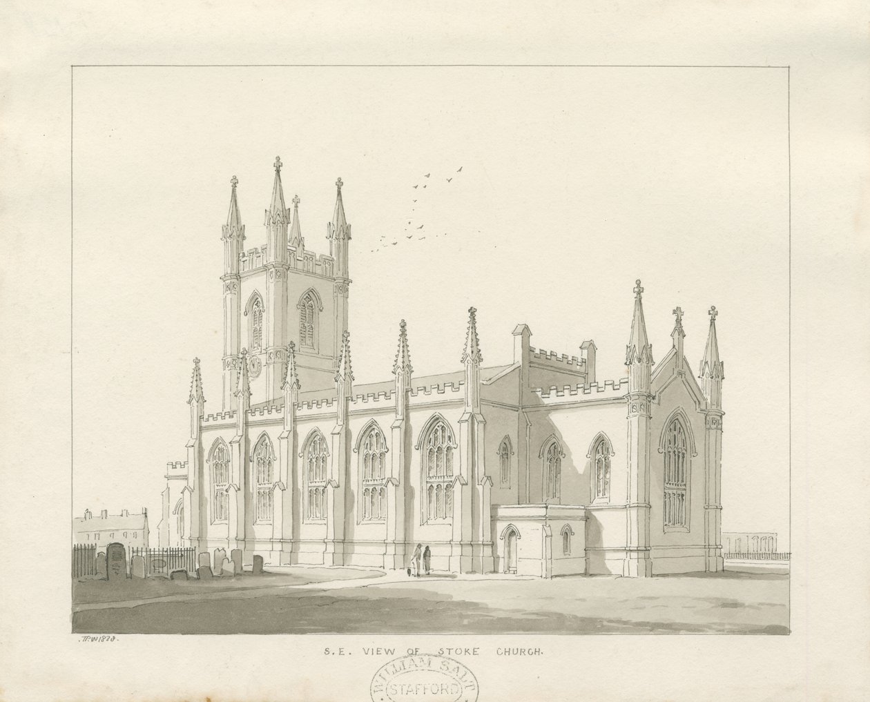 Stoke-upon-Trent Kilisesi [Yeni]: sepya çizimi by Thomas Peploe Wood