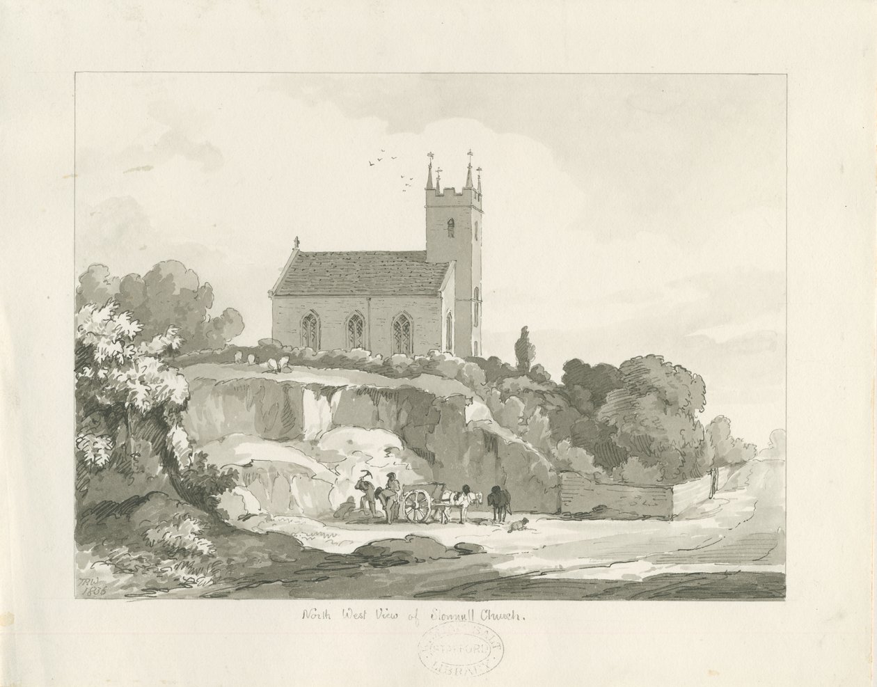 Stonnall Kilisesi: kalem ve yıkama çizimi by Thomas Peploe Wood