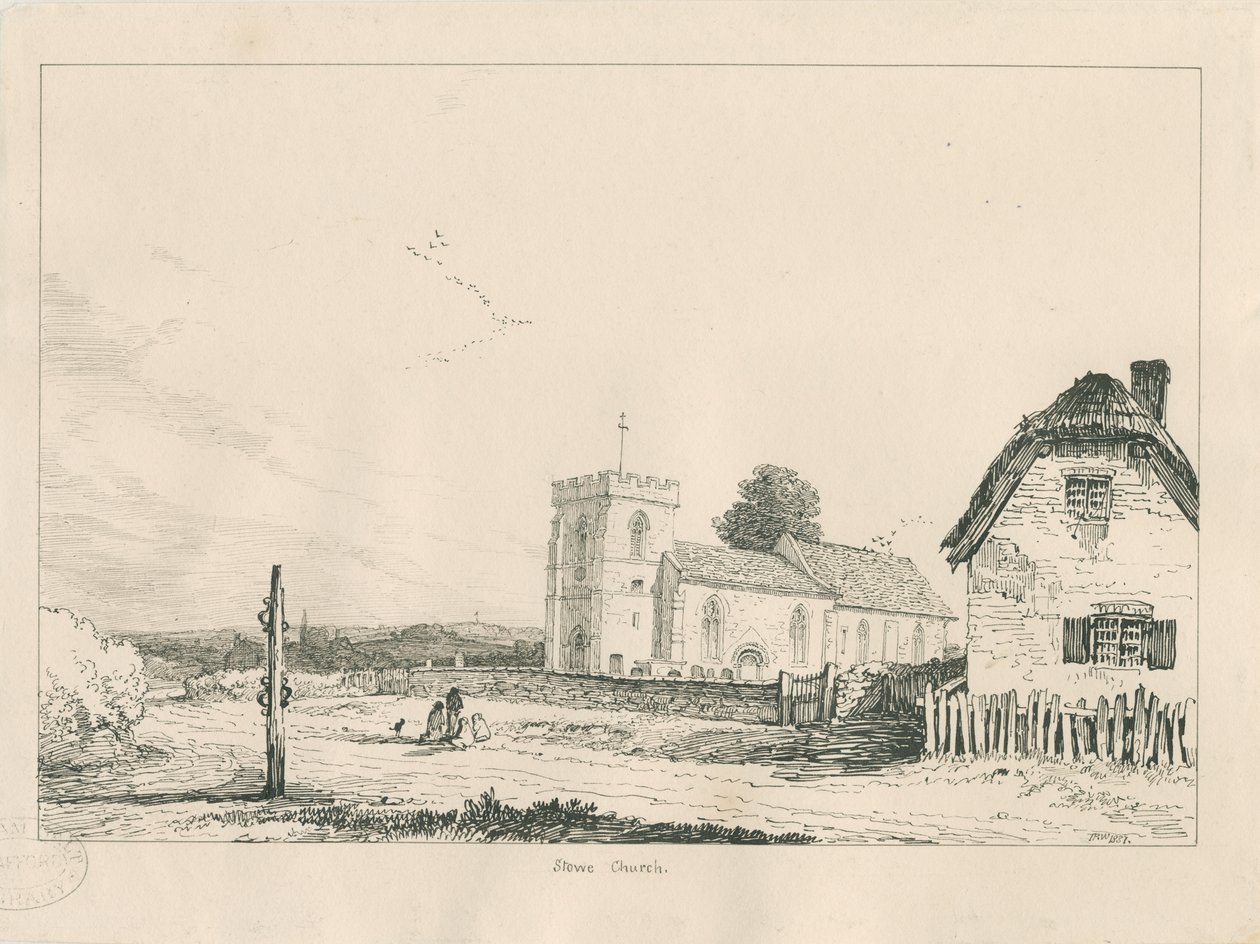 Stowe Kilisesi: kalem ve mürekkep çizimi by Thomas Peploe Wood