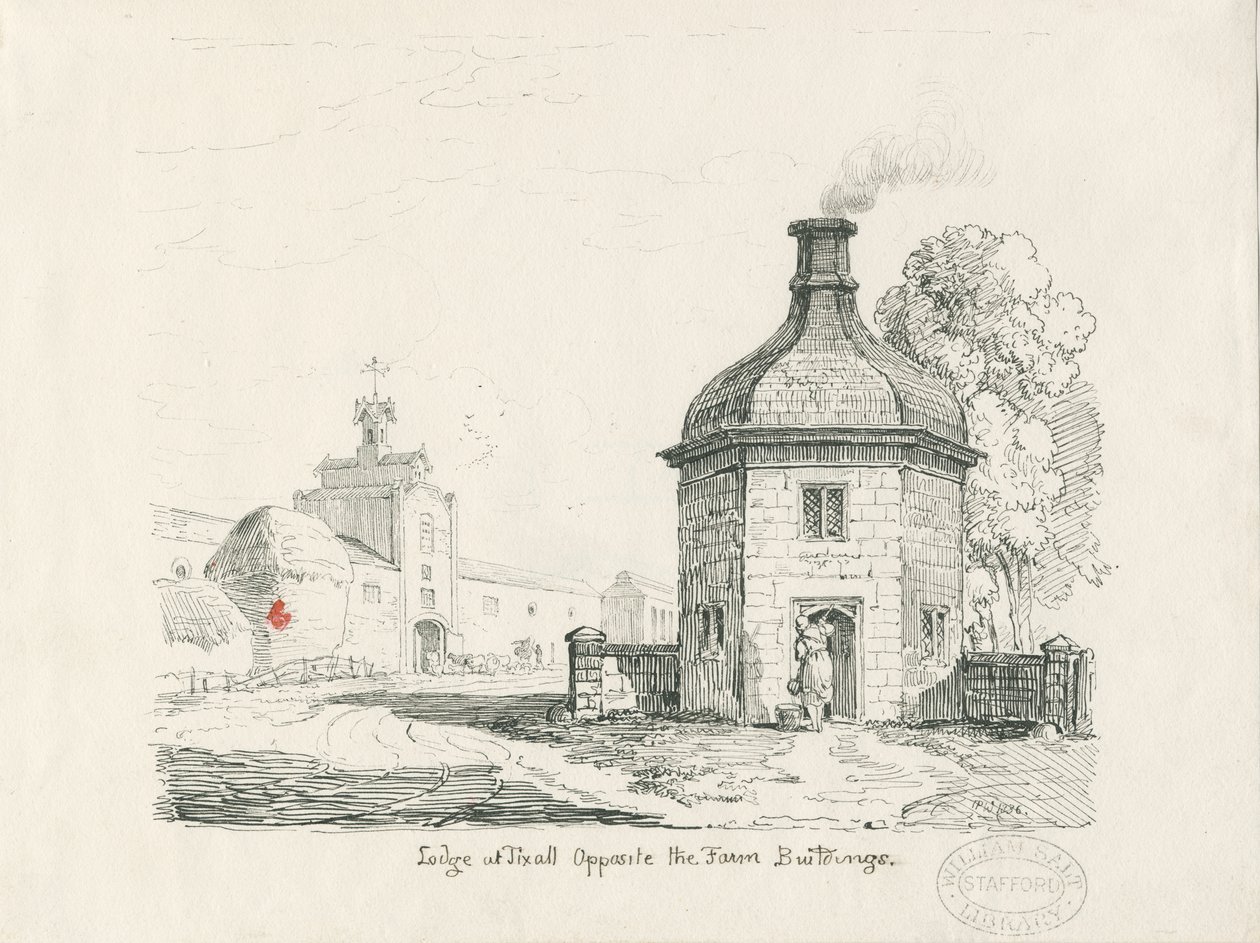 Tixall - Lodge: kalem ve mürekkep çizimi by Thomas Peploe Wood