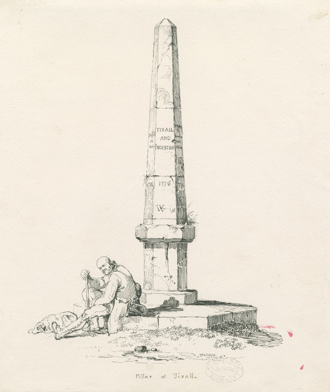 Tixall - Mil mesafelerini gösteren sütun: kalem ve mürekkeple çizim by Thomas Peploe Wood