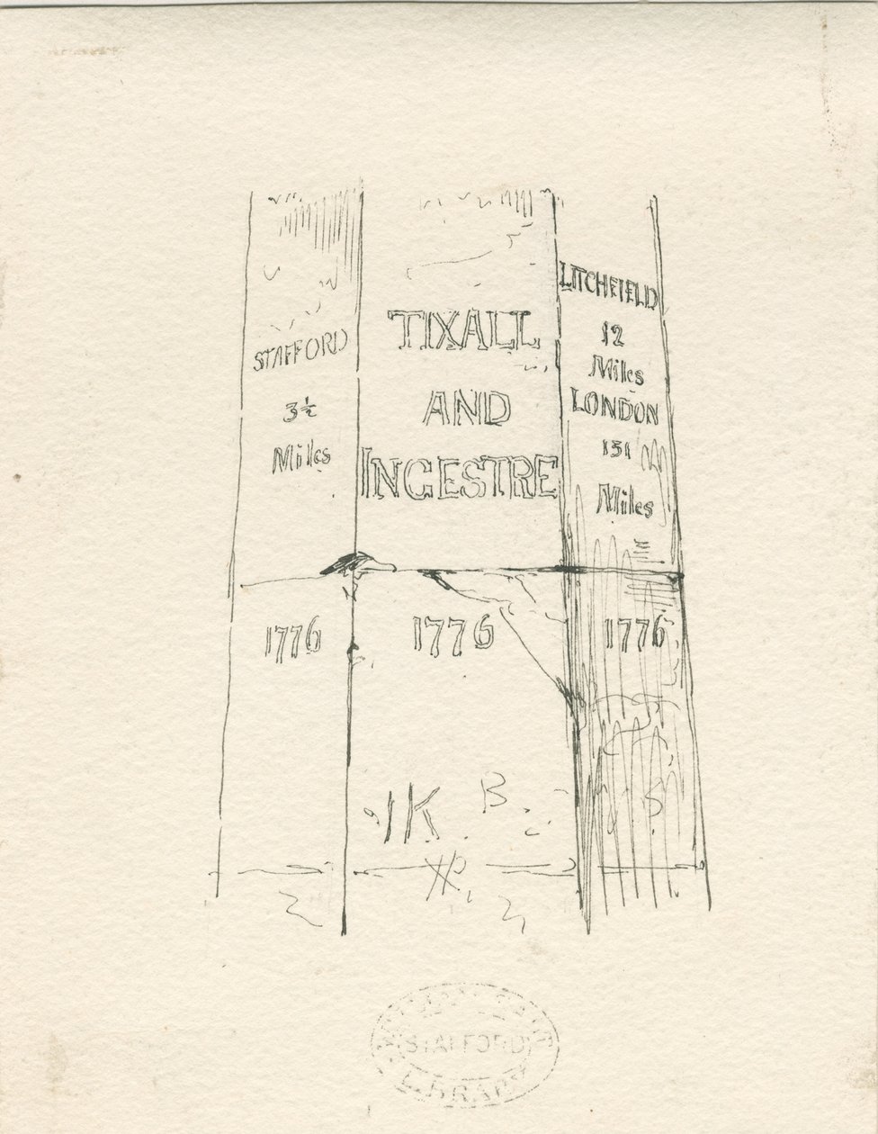 Tixall - Kilometreyi gösteren Taş Sütun: kalem ve mürekkep çizimi, nd [19. yüzyılın ortası] (çizim) by Thomas Peploe Wood