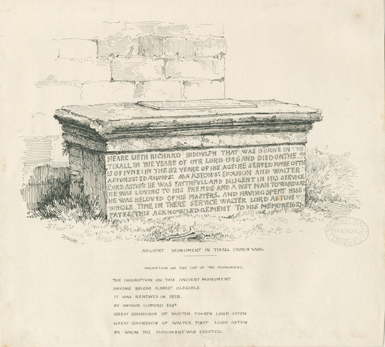 Tixall Church Yard - Masa Mezarı: kalem ve mürekkeple çizim by Thomas Peploe Wood