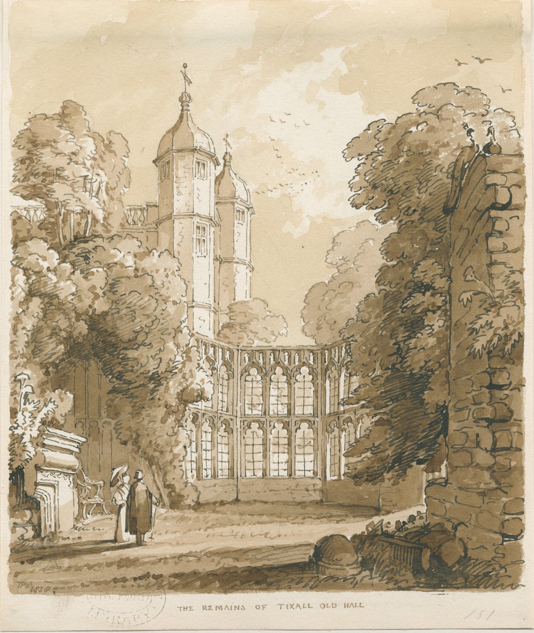 Tixall Hall: kalem ve yıkama çizimi, 1838 by Thomas Peploe Wood