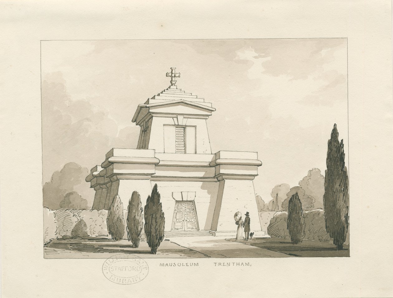 Trentham - Mozole: kalem ve yıkama çizimi, nd [?1838] (çizim) by Thomas Peploe Wood