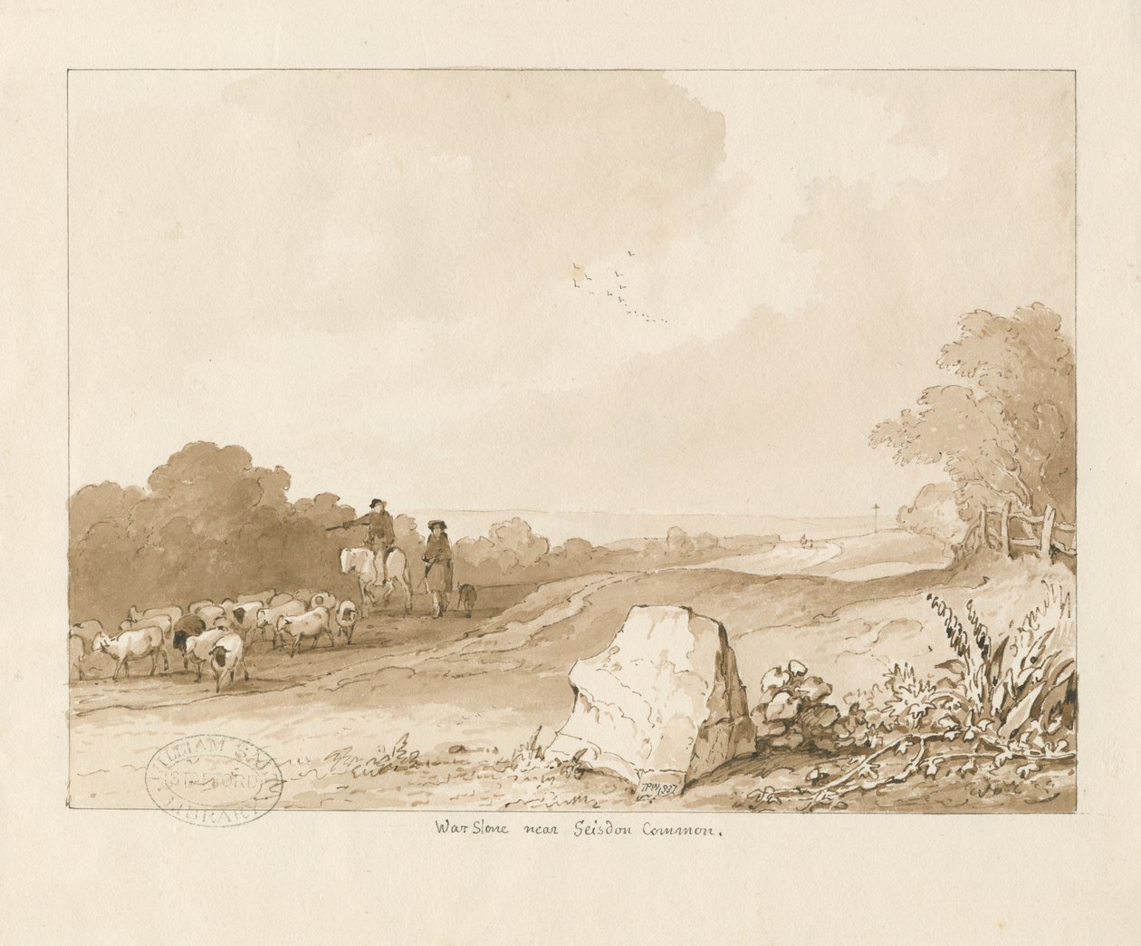 Trysull - "Seisdon Common yakınlarındaki Savaş Taşı": kalem ve sepya yıkama çizimi, 1837 by Thomas Peploe Wood