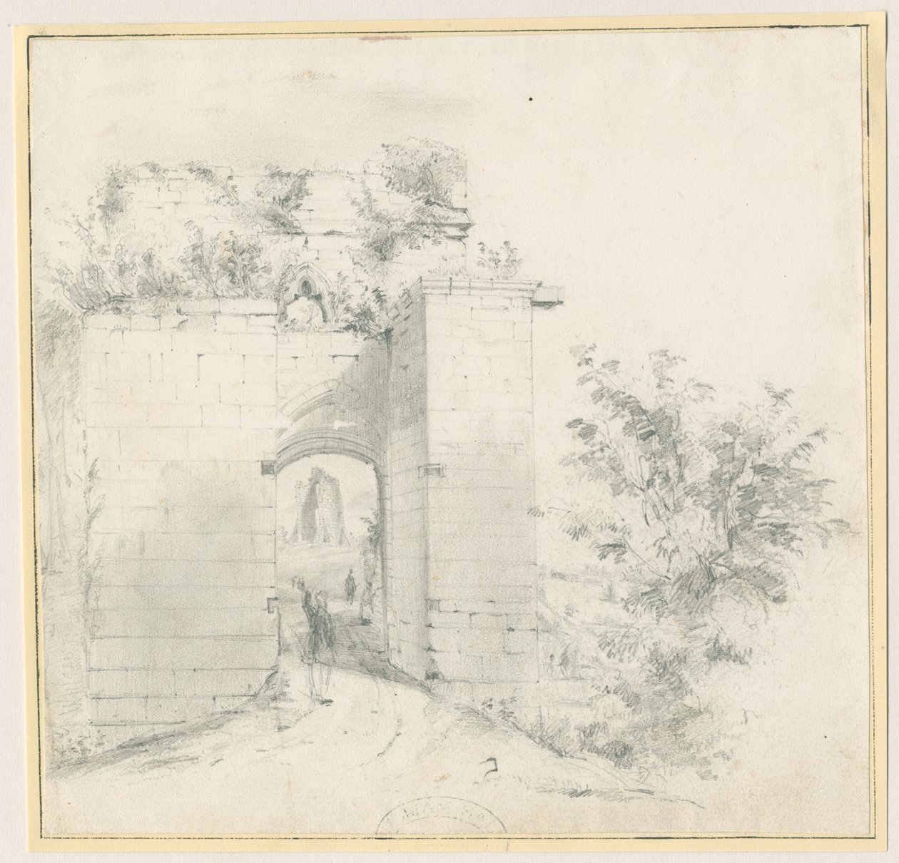 Tutbury Kalesi - Giriş Geçidi: karakalem, nd [?19th Century] (çizim) by Thomas Peploe Wood