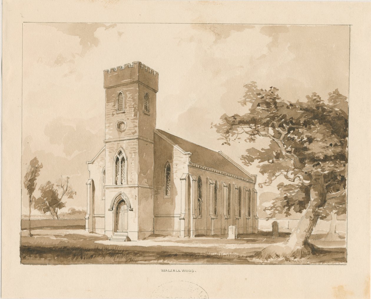 Walsall Wood Kilisesi: sepya çizimi, nd [1817-1845] (çizim) by Thomas Peploe Wood