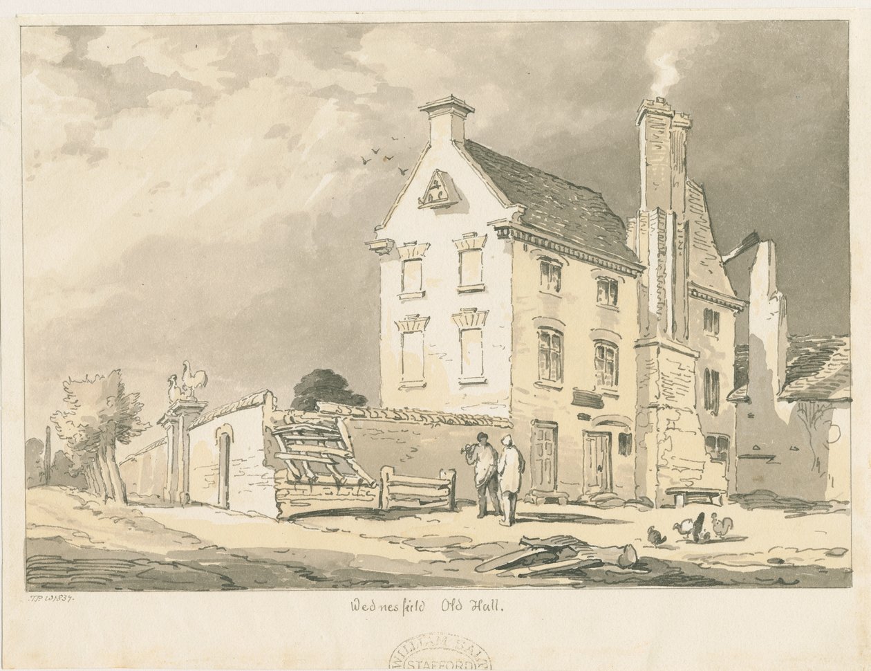 Wednesfield - "Eski Salon": sepya, kalem ve renk tonu çizimi, 1837 by Thomas Peploe Wood