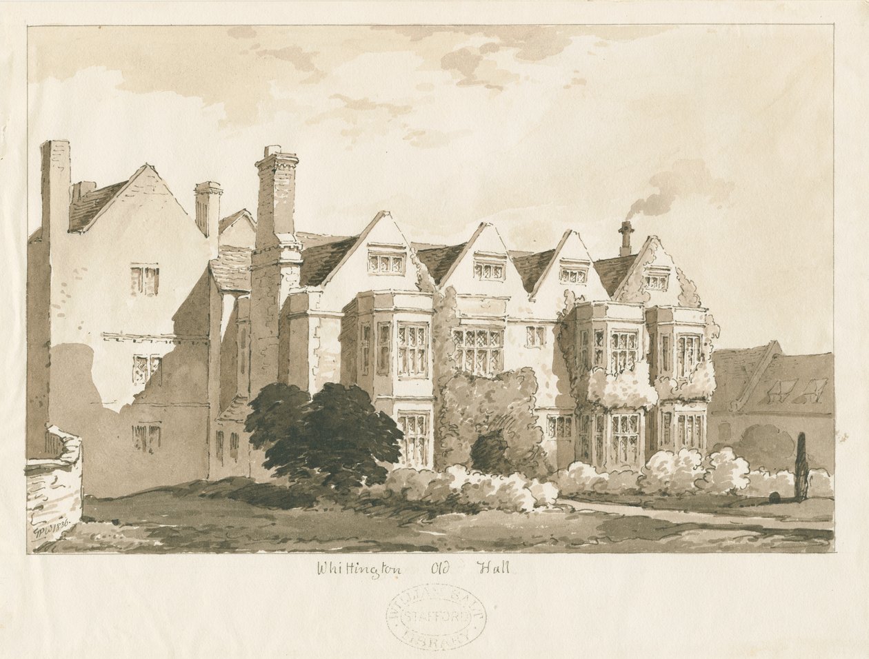 Whittington Hall: kalem ve yıkama çizimi, 1836 by Thomas Peploe Wood