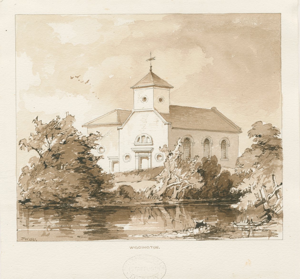 Wigginton Kilisesi: sepya yıkama çizimi, 1841 by Thomas Peploe Wood