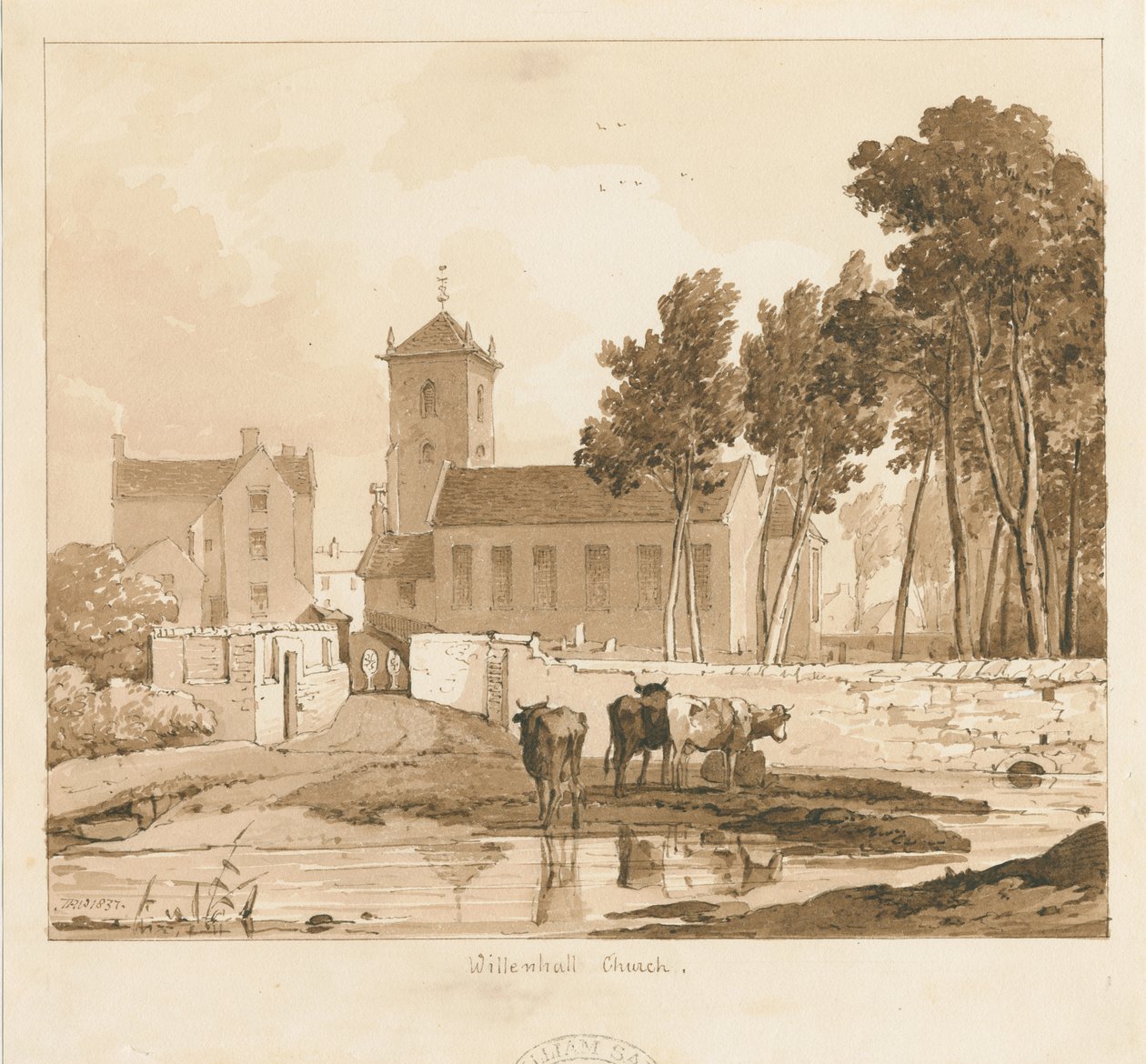 Willenhall Kilisesi: sepya çizimi, 1837 by Thomas Peploe Wood
