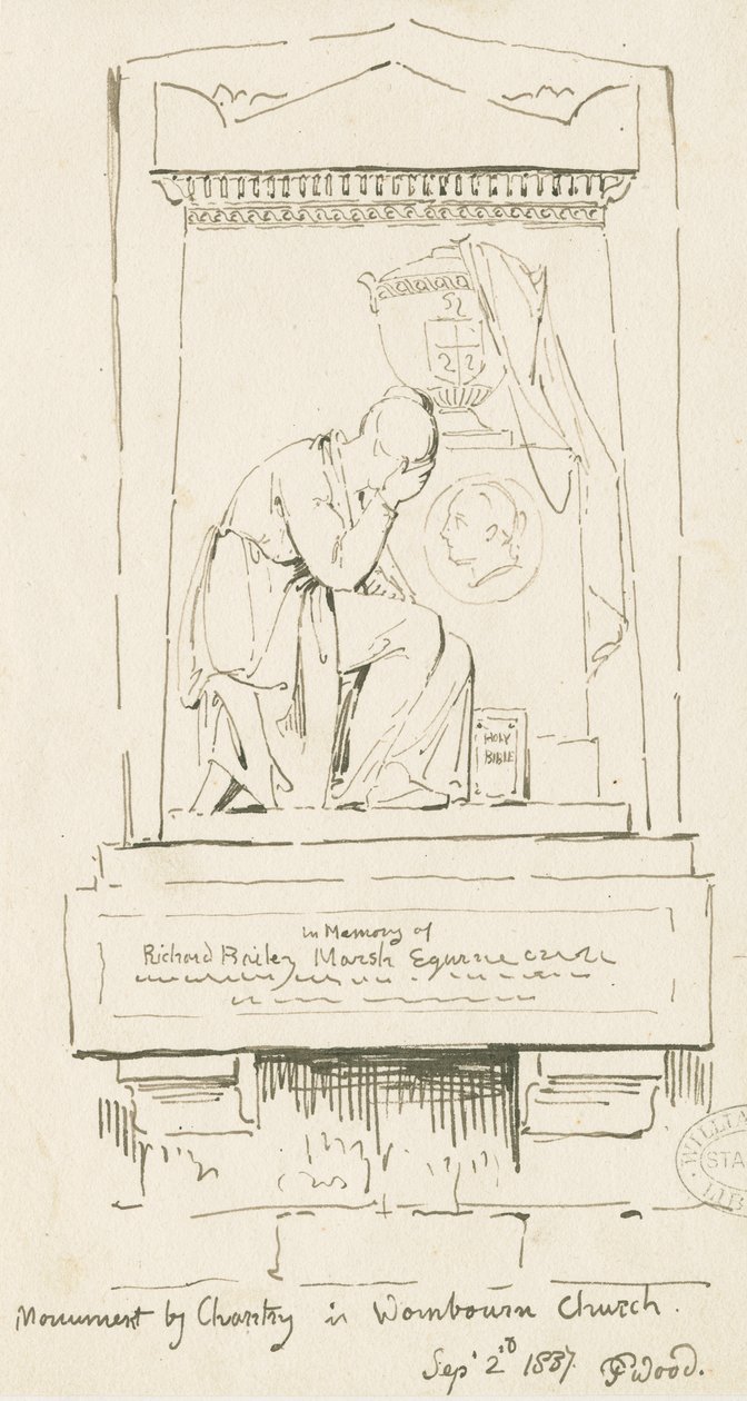Wombourne Kilisesi - Richard Bailey Marsh Anıtı: kalem ve sepya çizimi, 2 Eylül 1837 (çizim) by Thomas Peploe Wood