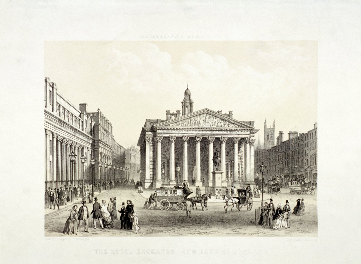 Solda Royal Exchange ve Bank of England, Londra, 1851 by Thomas Picken