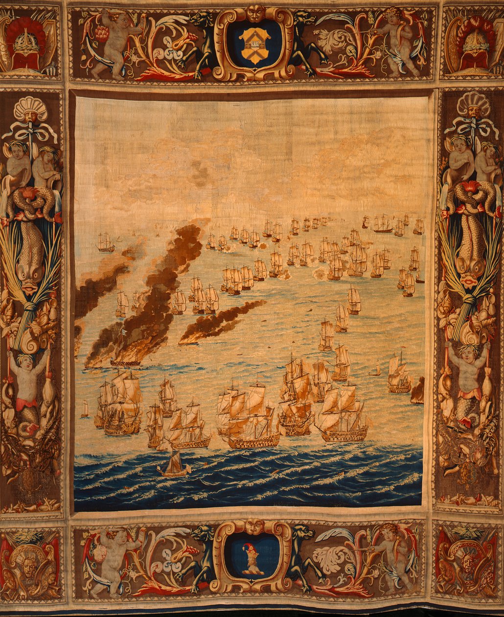 Mortlake goblen: Ateş Gemileri Hareket Halinde, c.1685 (tekstil) by Thomas Poyntz
