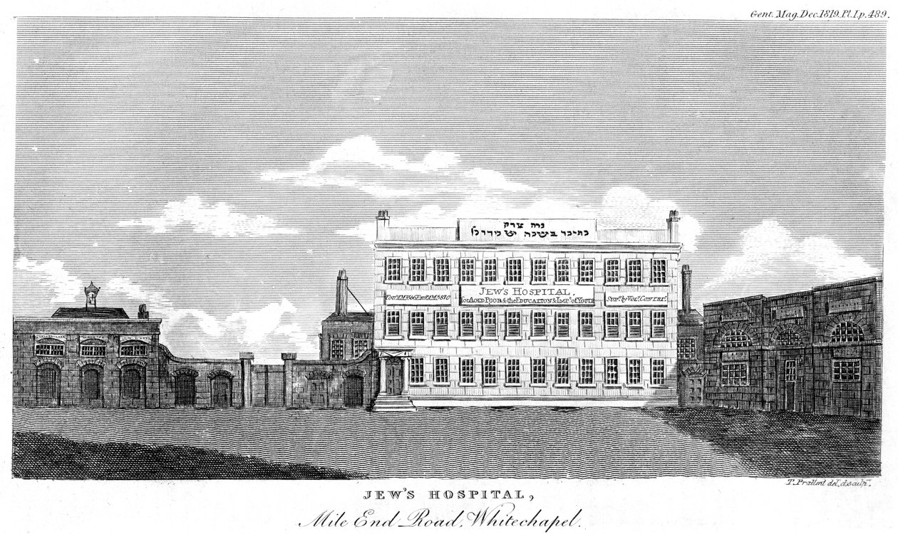 Yahudiler Hastanesi, Mile End Road, Whitechapel, Londra, 18. yüzyılın sonları veya 19. yüzyılın başlarında. by Thomas Prattent