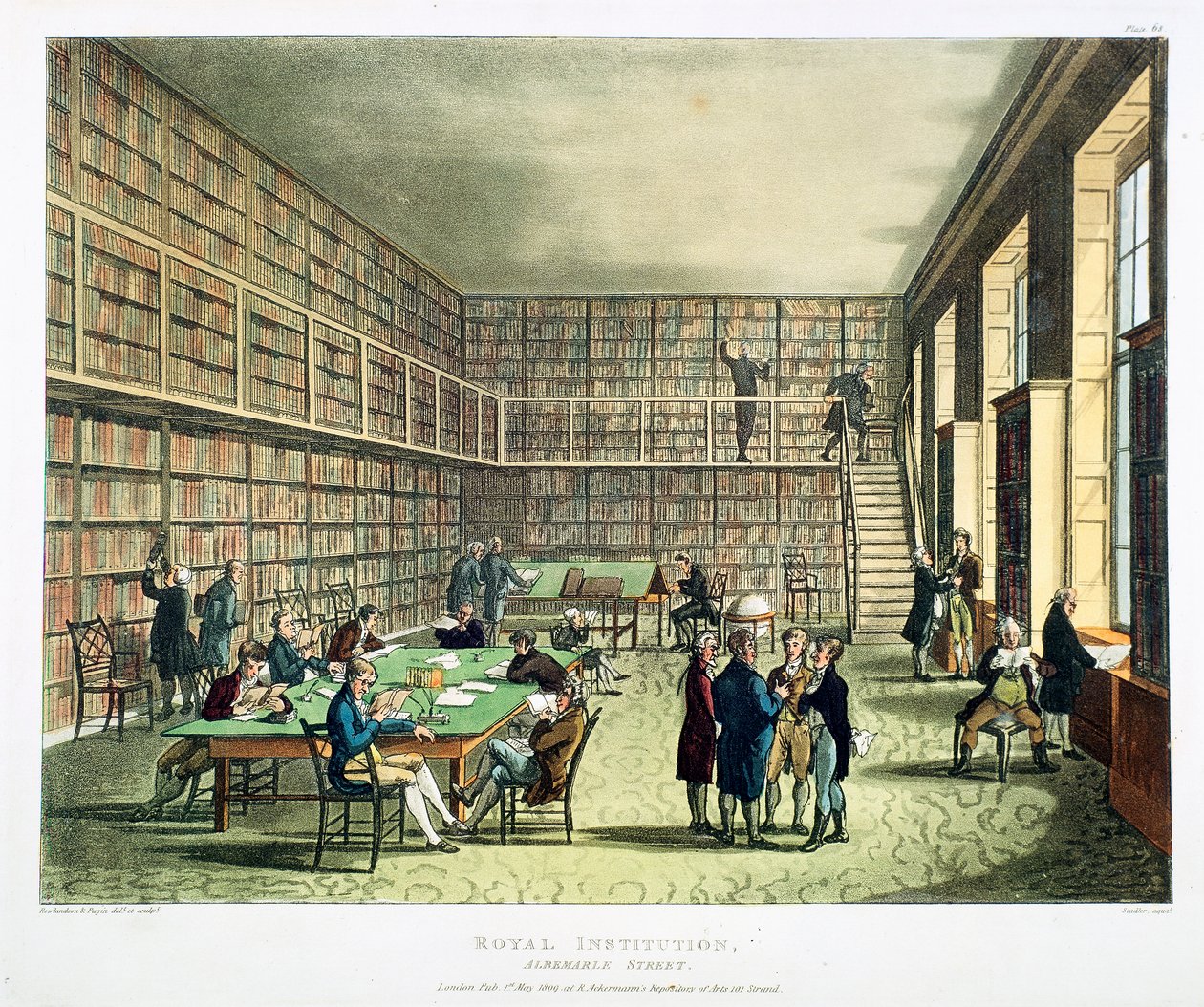 Kraliyet Enstitüsü Kütüphanesi, Albermarle Caddesi, Londra, 1808-1811 by Thomas Rowlandson, Augustus Charles Pugin