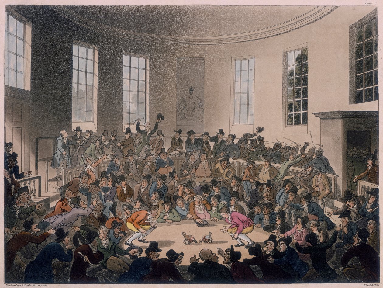 Erkekler horoz dövüşü izliyor, 18. yüzyılın sonu ve 19. yüzyılın başı by Thomas Rowlandson, Augustus Charles Pugin