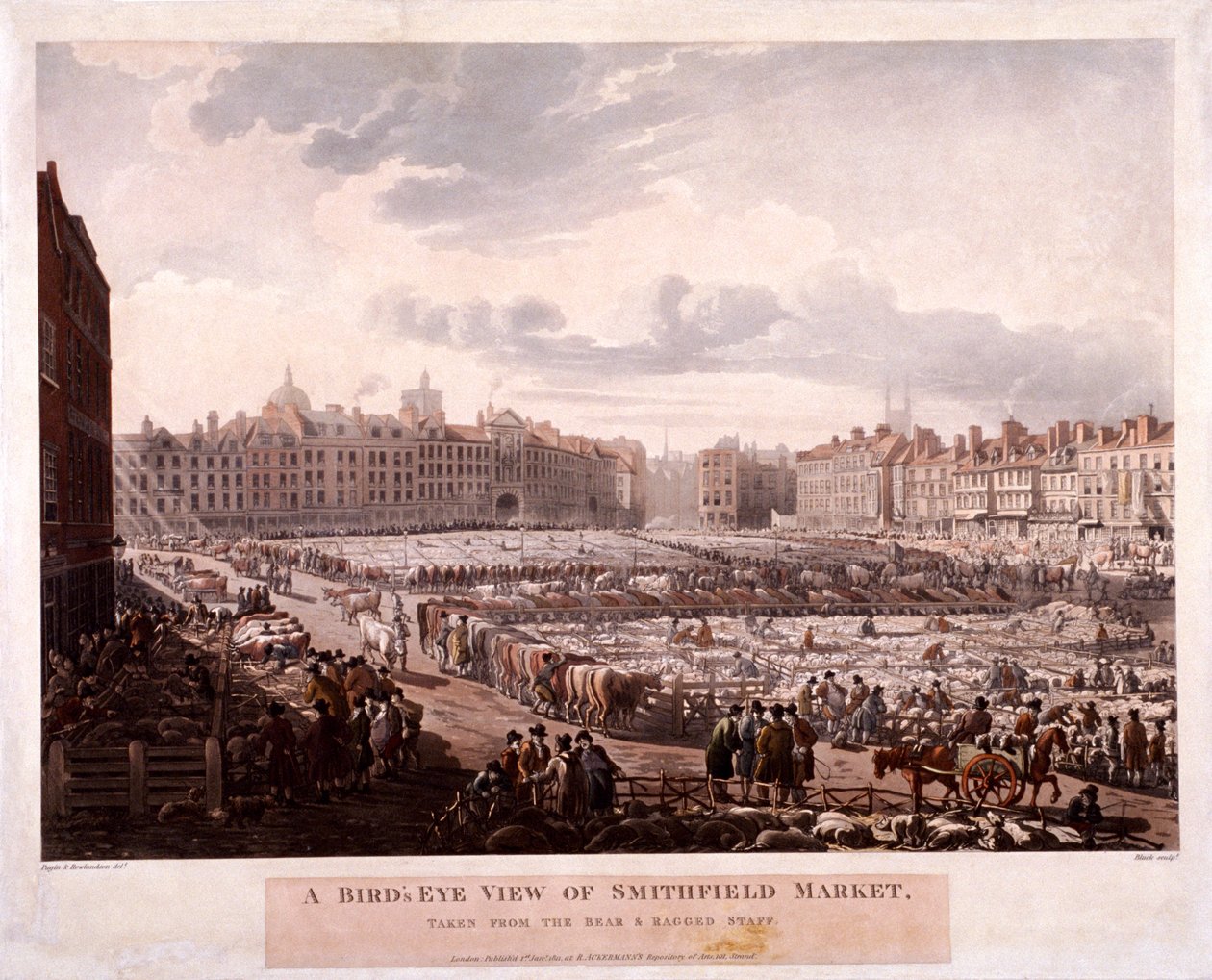 Smithfield Pazarı, Londra, 1811 by Thomas Rowlandson, Augustus Charles Pugin