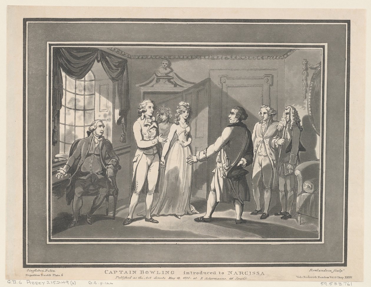 Kaptan Bowling Narcissa ile tanıştı, 12 Mayıs 1800., 12 Mayıs 1800. Yaratıcılar: Thomas Rowlandson, Joseph Constantine Stadler. by ThomasThomas Rowlandson, Joseph Constantine Stadler Thomas Rowlandson, Joseph Constantine Stadler