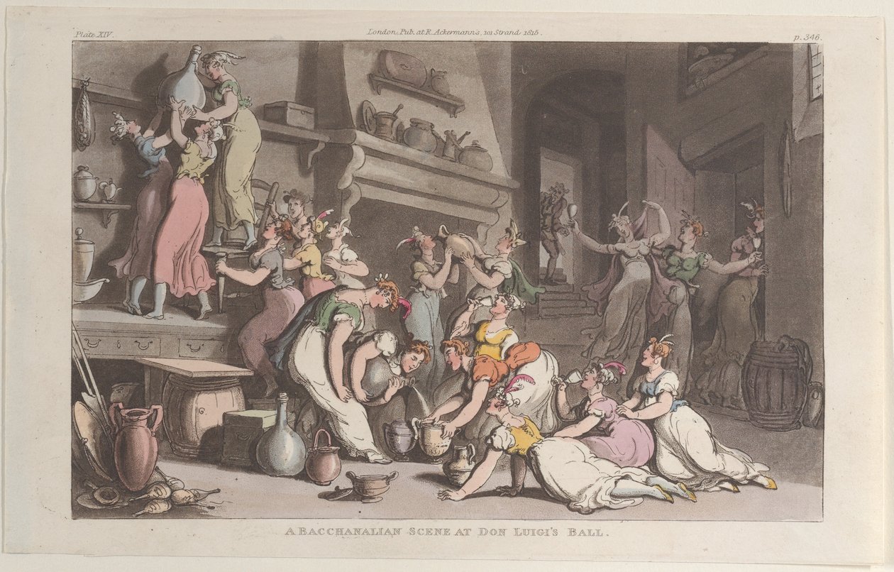 Napoli ve Campagna Felice'den Don Luigi'nin Balosunda Bir Bacchanalian Sahnesi: içinde..., 1 Haziran 1815. by Thomas Rowlandson