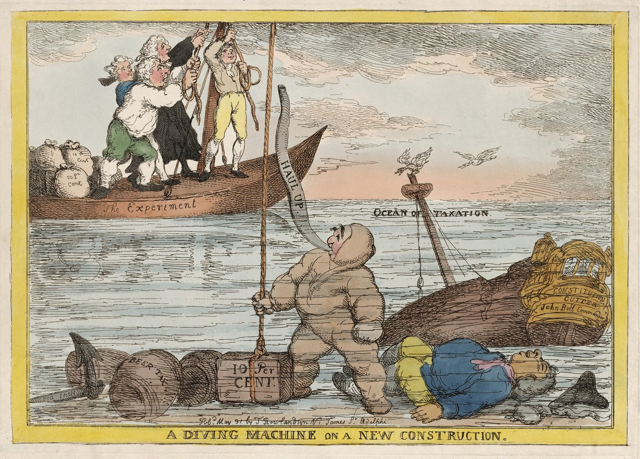Yeni Bir Anayasa Üzerine Bir Dalış Makinesi, pub. 1806 by Thomas Rowlandson