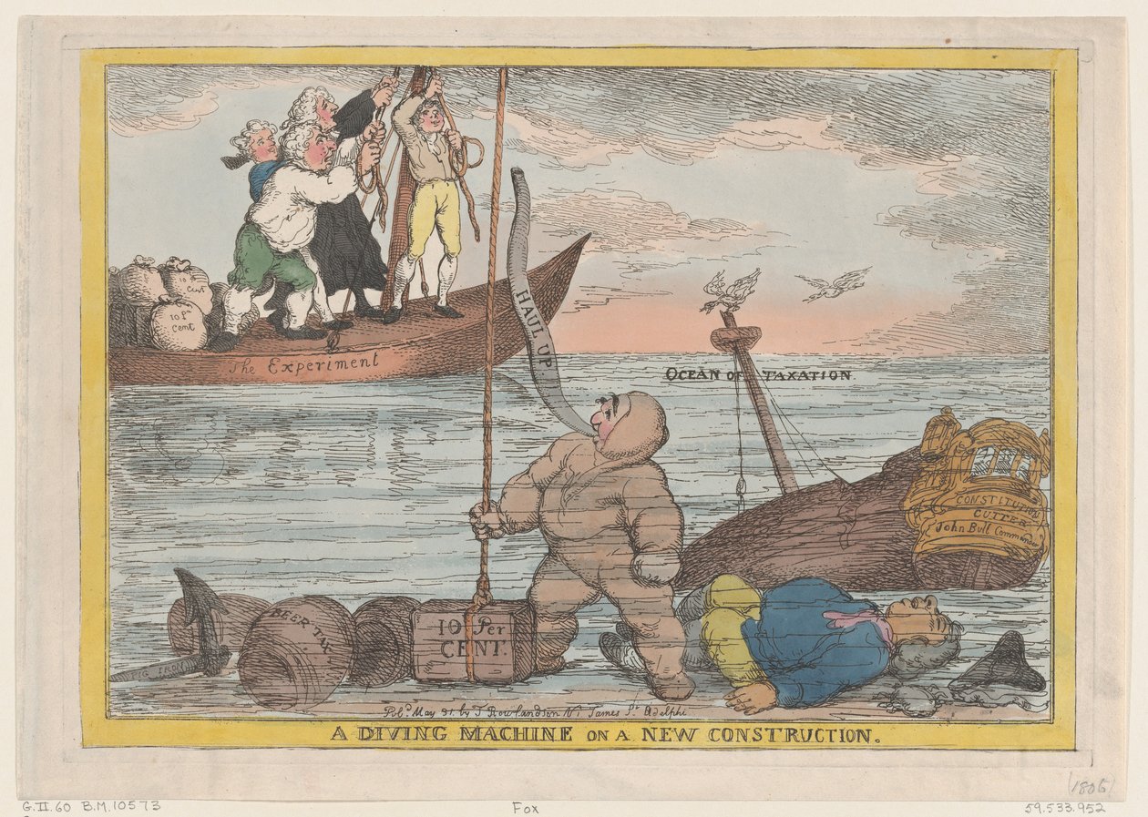 31 Mayıs 1806, 31 Mayıs 1806, Yeni Bir İnşaat Üzerine Dalış Makinesi. by Thomas Rowlandson