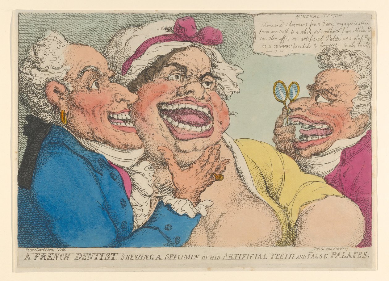 Yapay Dişlerinden ve Sahte Damaklarından Bir Örneği Gösteren Fransız Bir Diş Hekimi, 1811., 1811. by Thomas Rowlandson