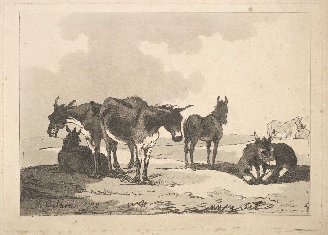 Beş Eşek Grubu, Üç Ayakta, İki Yatar, 1783-87. by Thomas Rowlandson