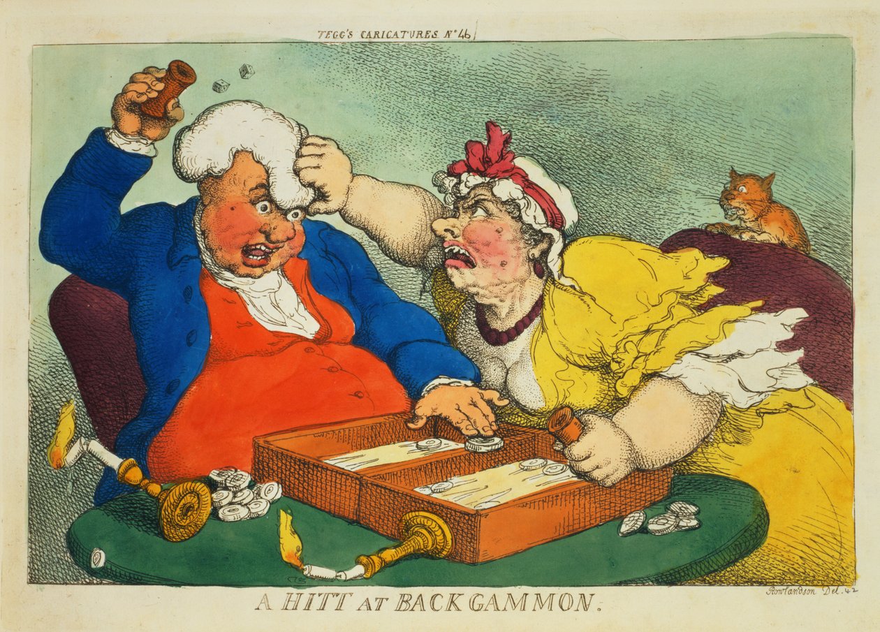 Tavlada Bir Hitt (renkli gravür) by Thomas Rowlandson