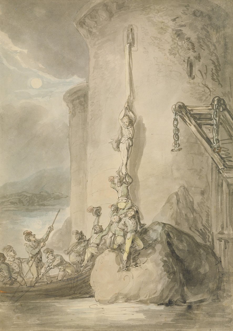A Military Escapade, c.1794 (kağıt üzerinde grafit üzerine sulu boya ve yıkama ile kalem ve mürekkep) by Thomas Rowlandson