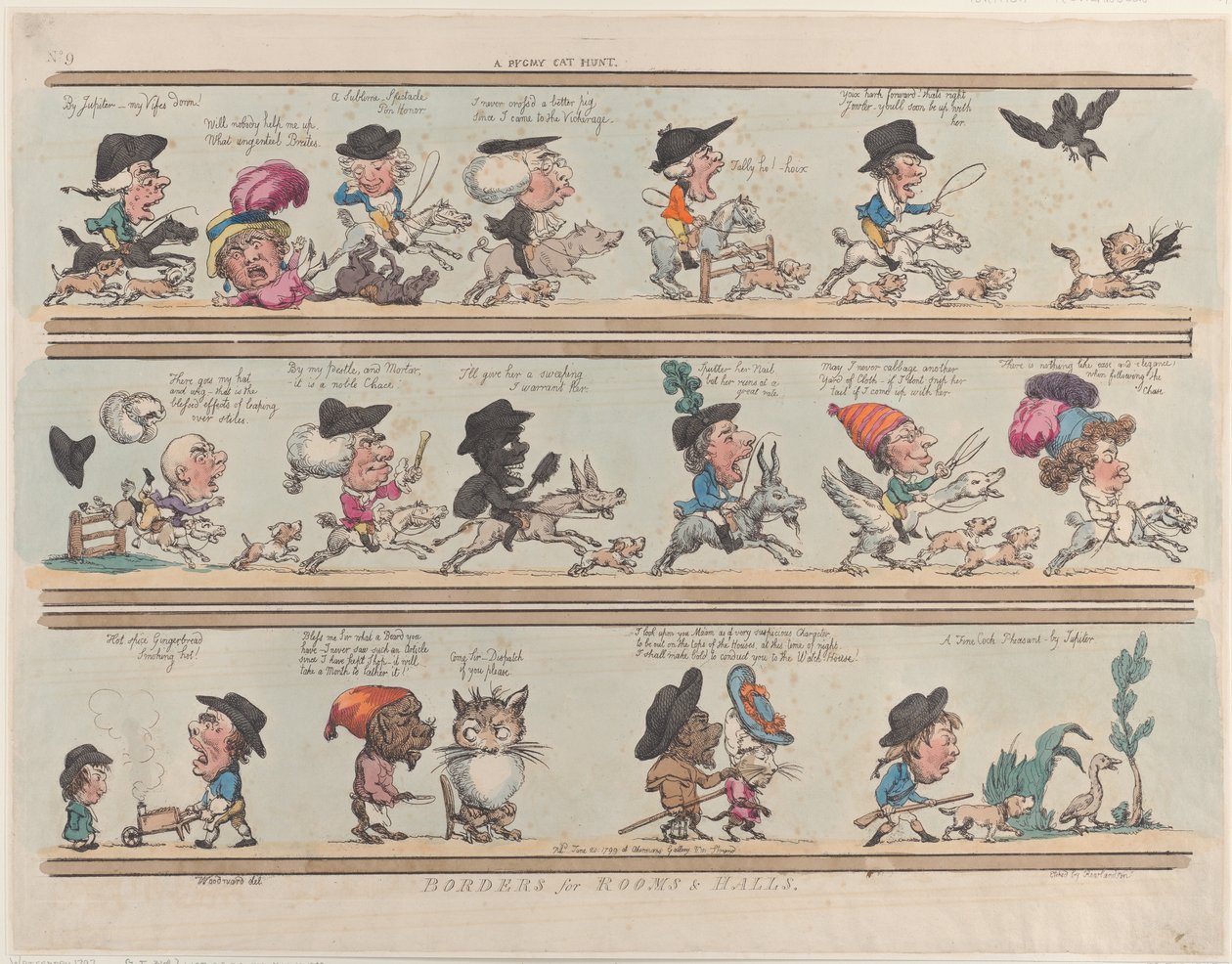 Bir Pigme Kedi Avı, Odalar ve Salonlar için Sınırlar, Levha 9, 20 Haziran 1799., 20 Haziran 1799. by Thomas Rowlandson