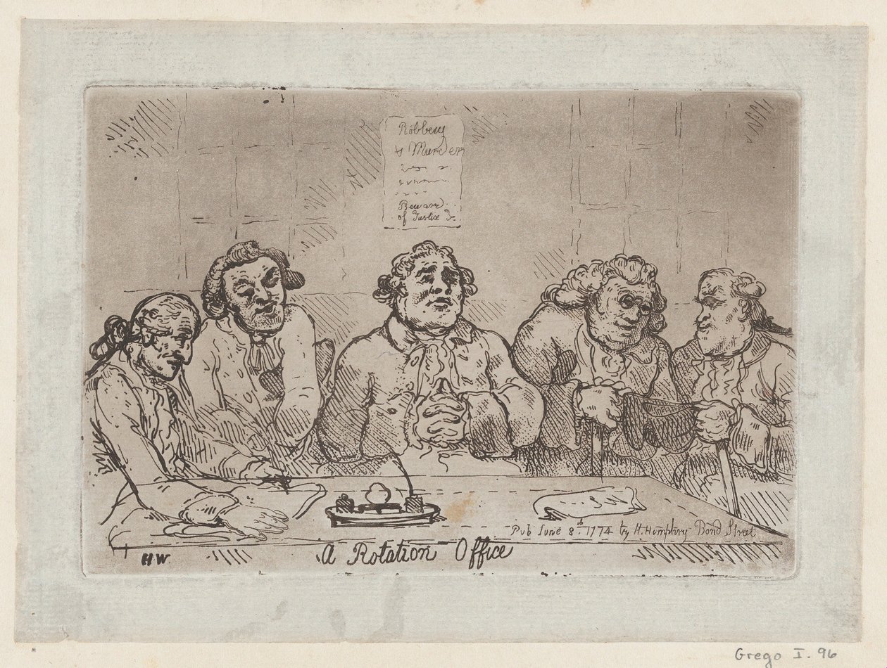 Bir Rotasyon Ofisi, [8 Haziran 1774] 1779 yeniden basımı., [8 Haziran 1774] 1779 yeniden basımı. by Thomas Rowlandson