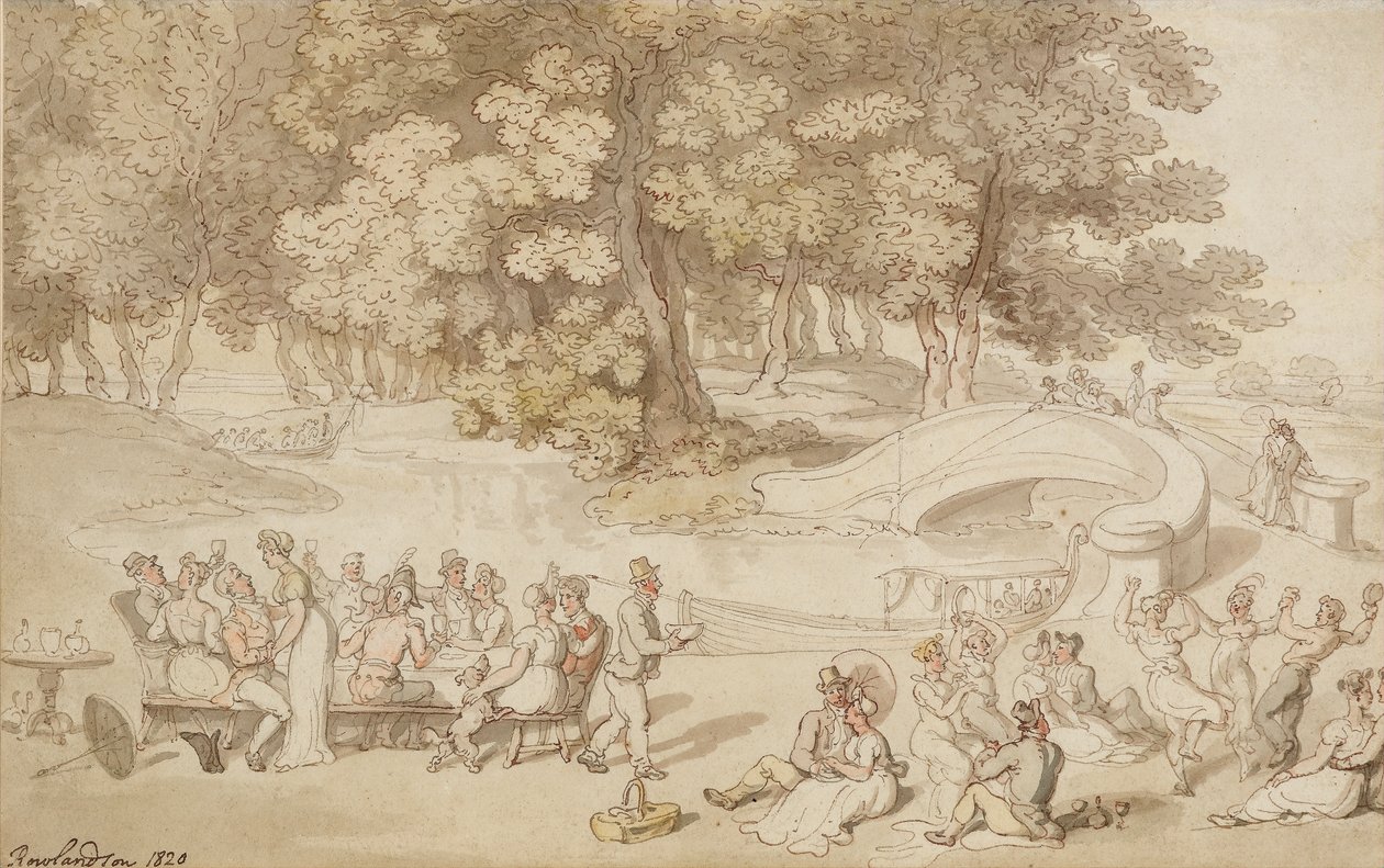 Bir Sosyal Tatil, 1820 (kağıt üzerinde yıkama ile kalem ve mürekkep) by Thomas Rowlandson