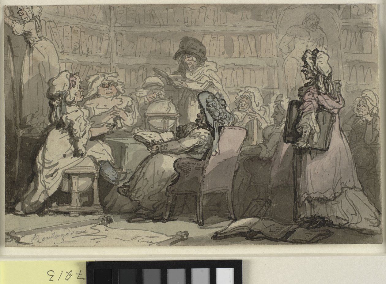 Bir kütüphanede bir bluestocking kulüp toplantısı by Thomas Rowlandson