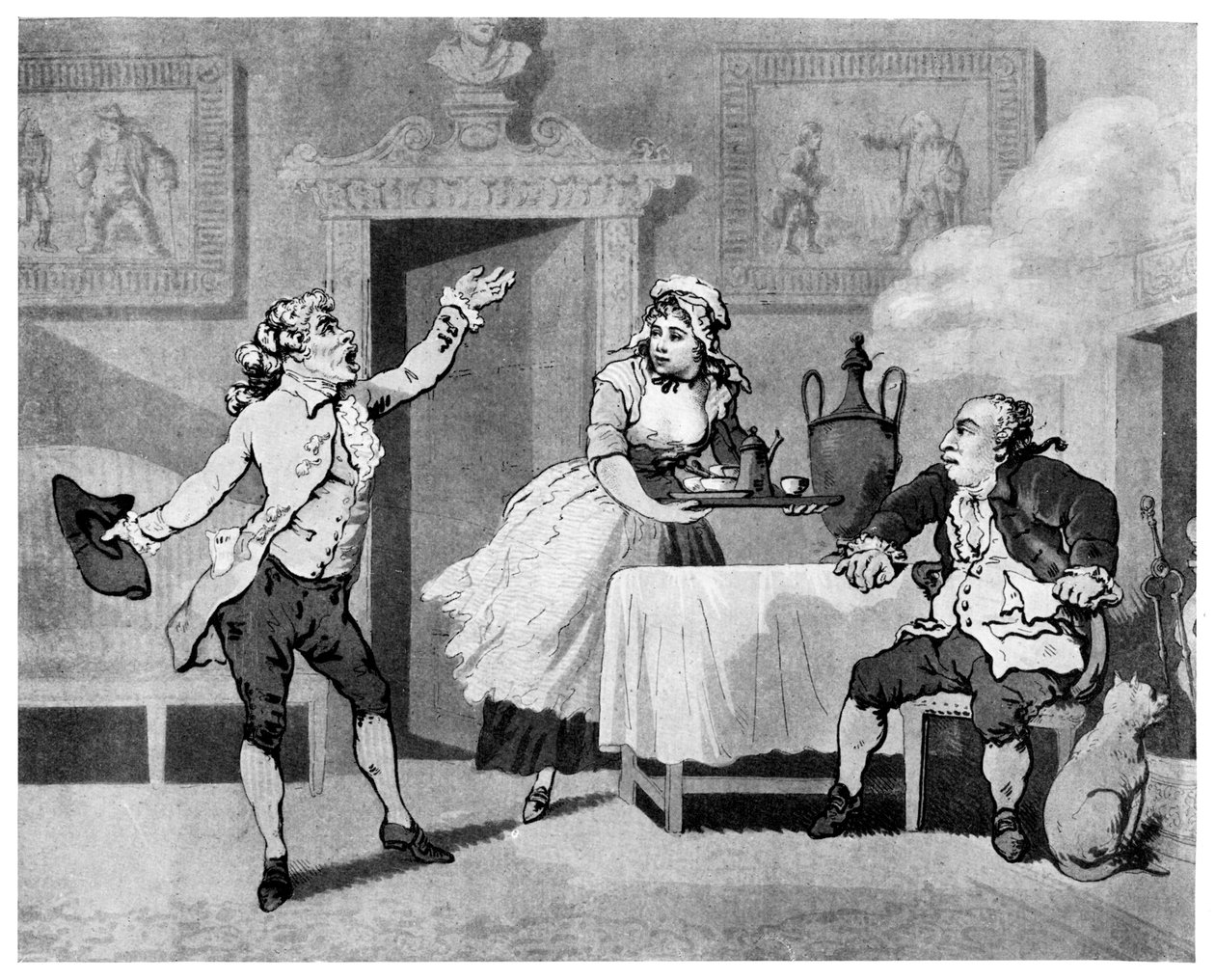 18. yüzyılın sonlarında bir yöneticiye okuyan aktör. by Thomas Rowlandson