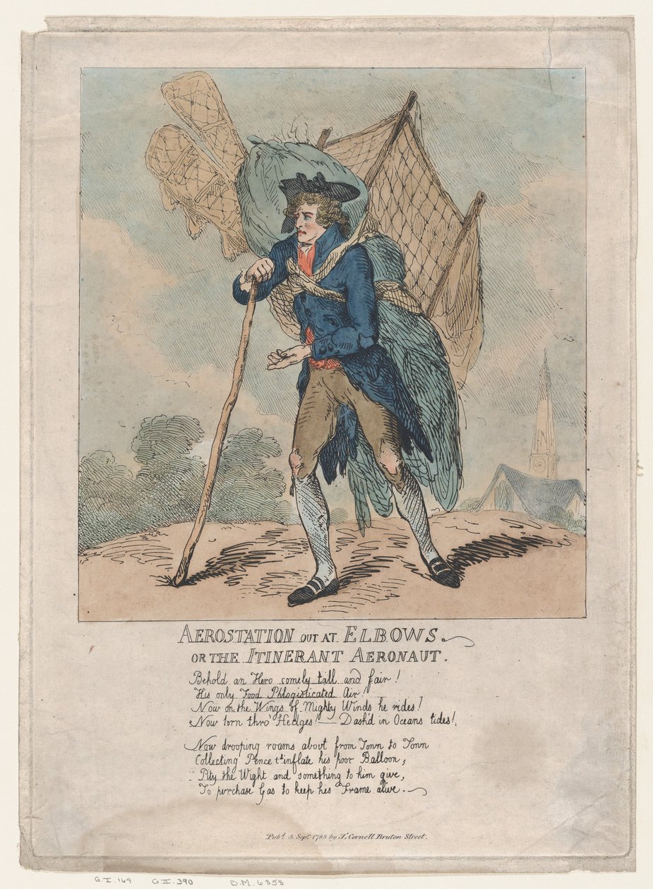 Dirseklerde hava istasyonu veya The Gezgin Aeronaut, 5 Eylül 1785., 5 Eylül 1785. by Thomas Rowlandson