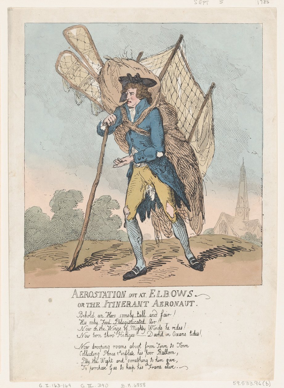 Dirseklerde hava istasyonu veya The Gezgin Aeronaut, 5 Eylül 1785., 5 Eylül 1785. by Thomas Rowlandson