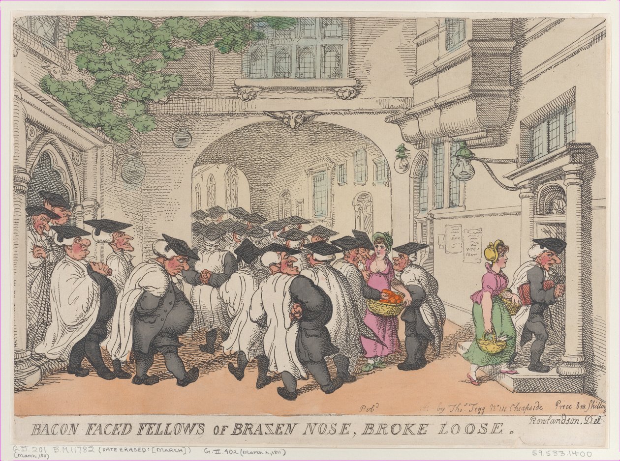 Brazen Nose'un Bacon Faced Fellows, Broke Loose, 1811., 1811. by Thomas Rowlandson