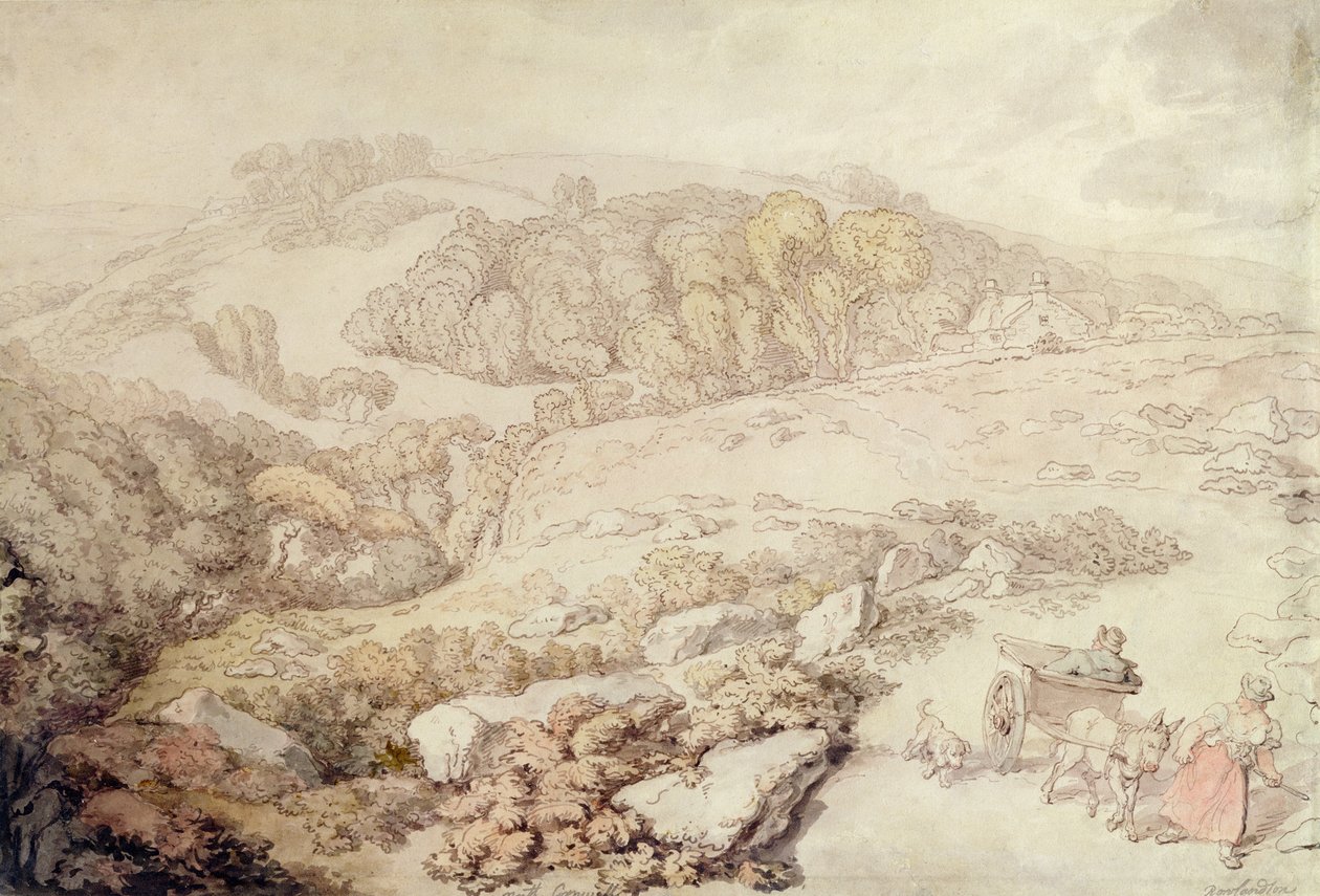 Bodmin Moor, North Cornwall, c.1825 (kağıt üzerine kalem ve mürekkep ve suluboya) by Thomas Rowlandson