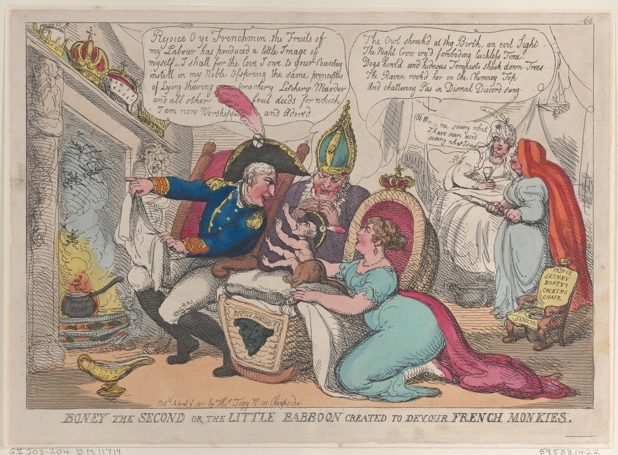 Boney İkinci veya Küçük Babun Fransız Maymunlarını Yutmak İçin Yaratıldı, 9 Nisan,..., 9 Nisan 1811. by Thomas Rowlandson