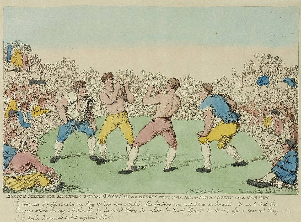 Hollandalı Sam ve Medley arasında 200 Gine için Boks Maçı (renkli gravür) by Thomas Rowlandson