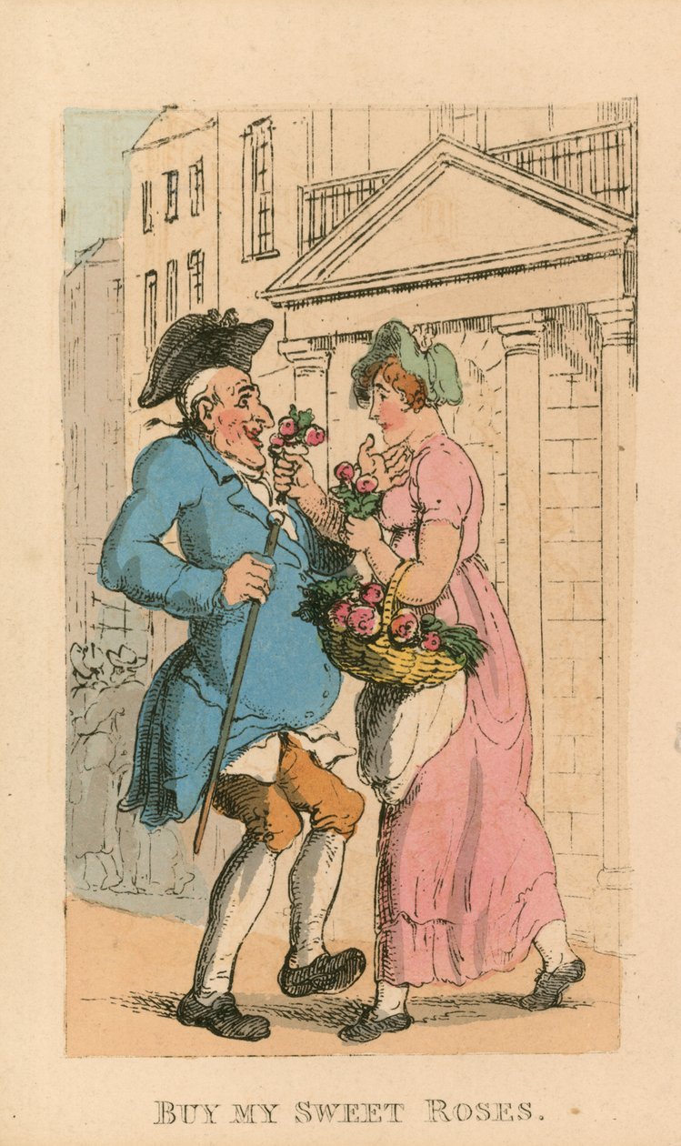 Tatlı güllerimi satın al (renkli gravür) by Thomas Rowlandson