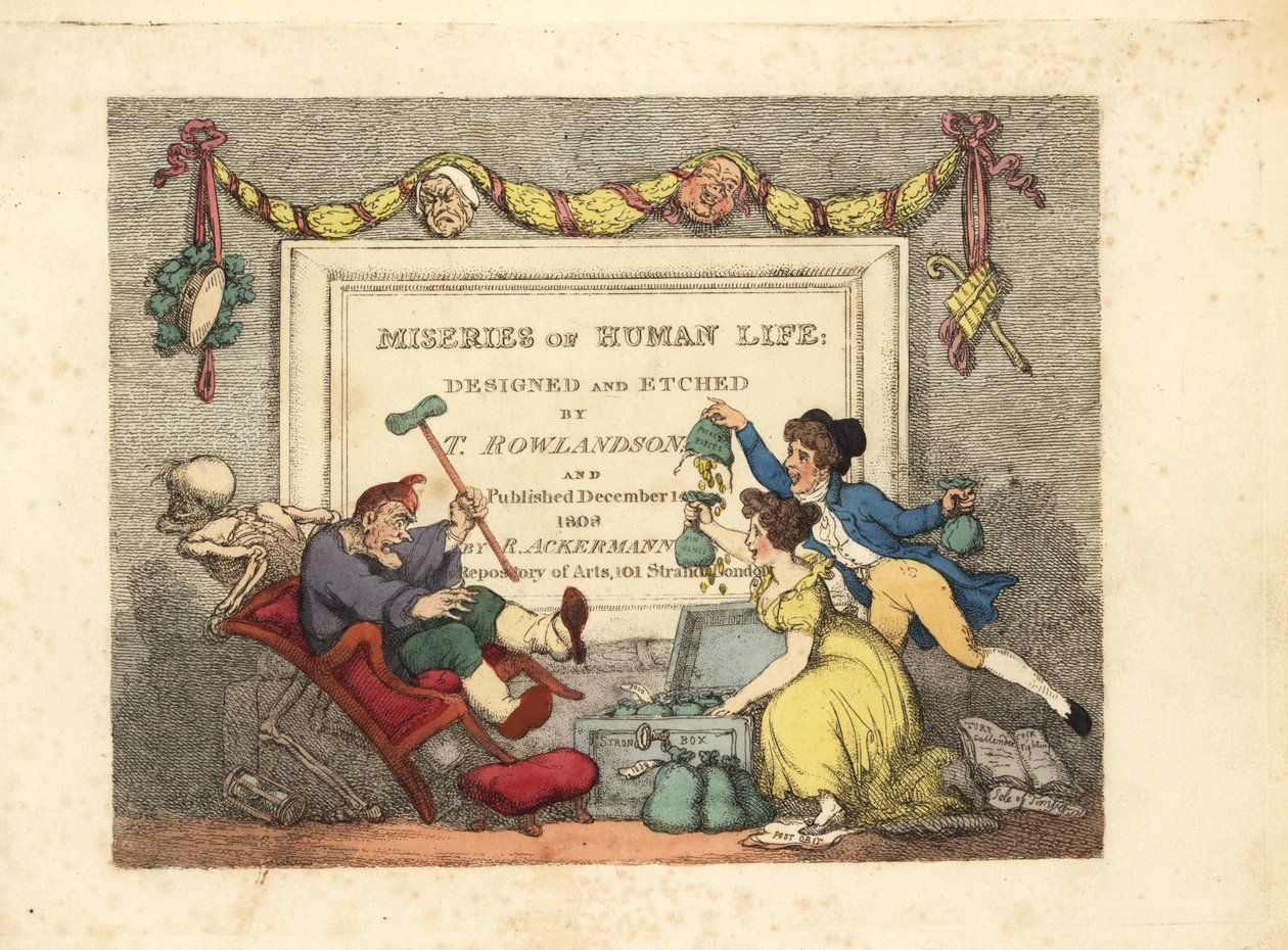 Kaligrafik başlık sayfası, Ölüm İskeleti skeçleriyle by Thomas Rowlandson