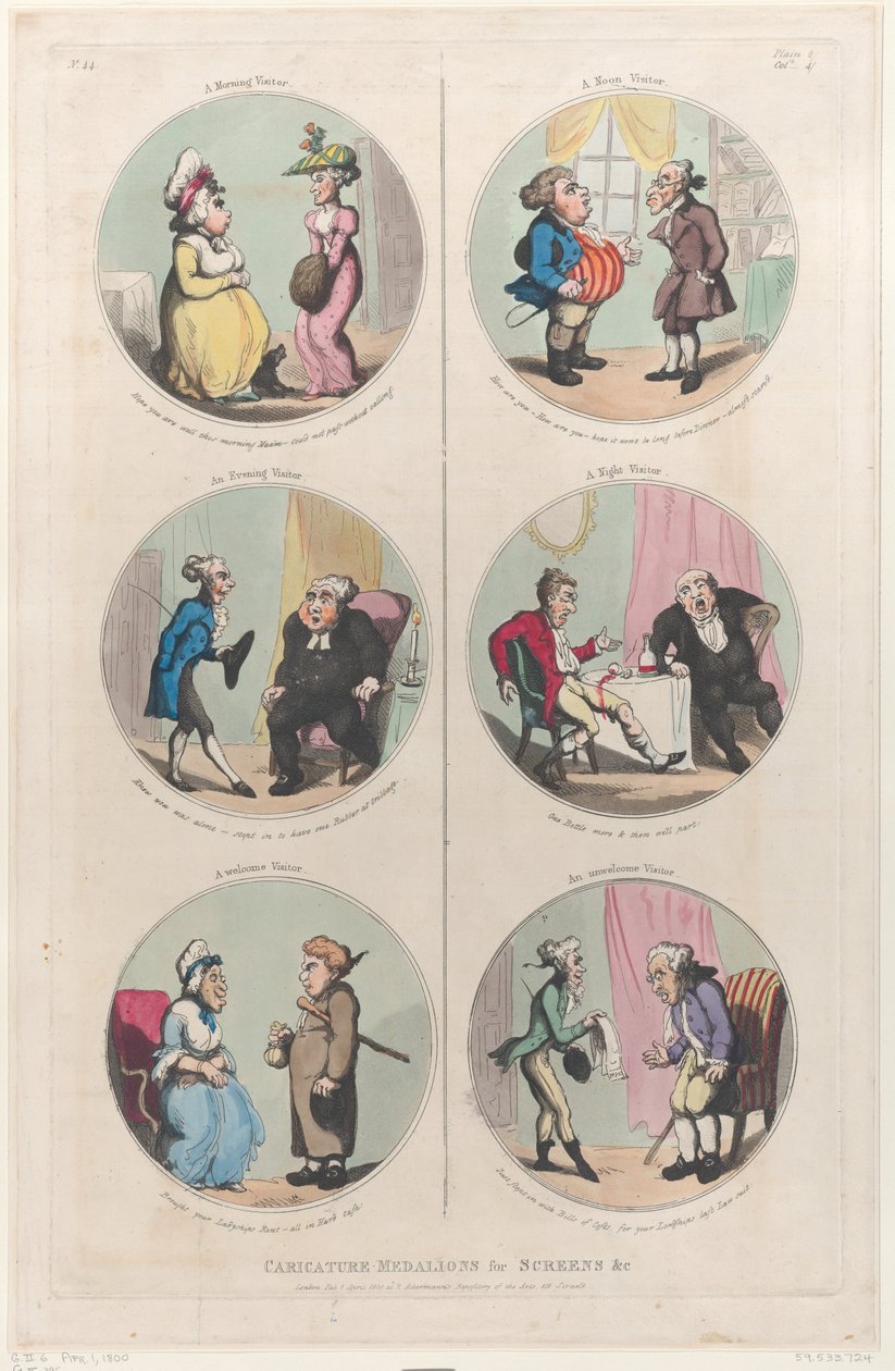 Ekranlar için Karikatür Madalyonları &c: Sabah Ziyaretçisi, Akşam Ziyaretçisi, Biz..., 1 Nisan 1800. by Thomas Rowlandson
