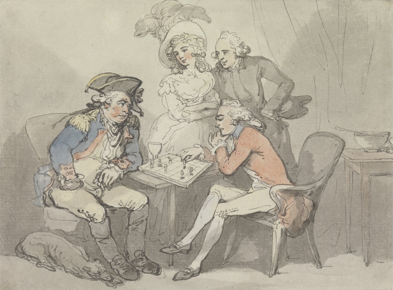 Checkmate, c.1790 (grafit üzerine sulu boya ve mürekkep) by Thomas Rowlandson